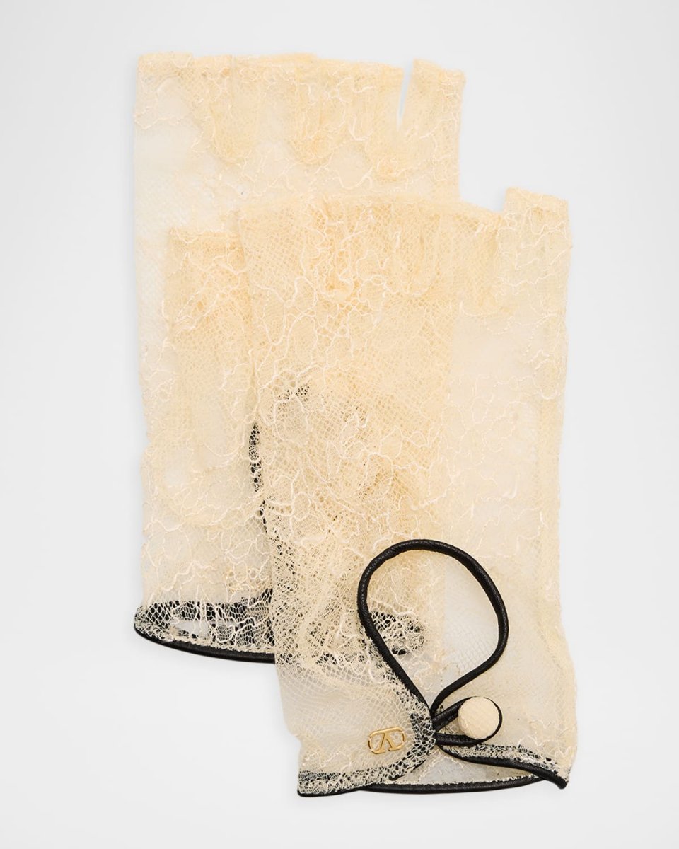 VLogo Signature Lace & Leather Biker Gloves